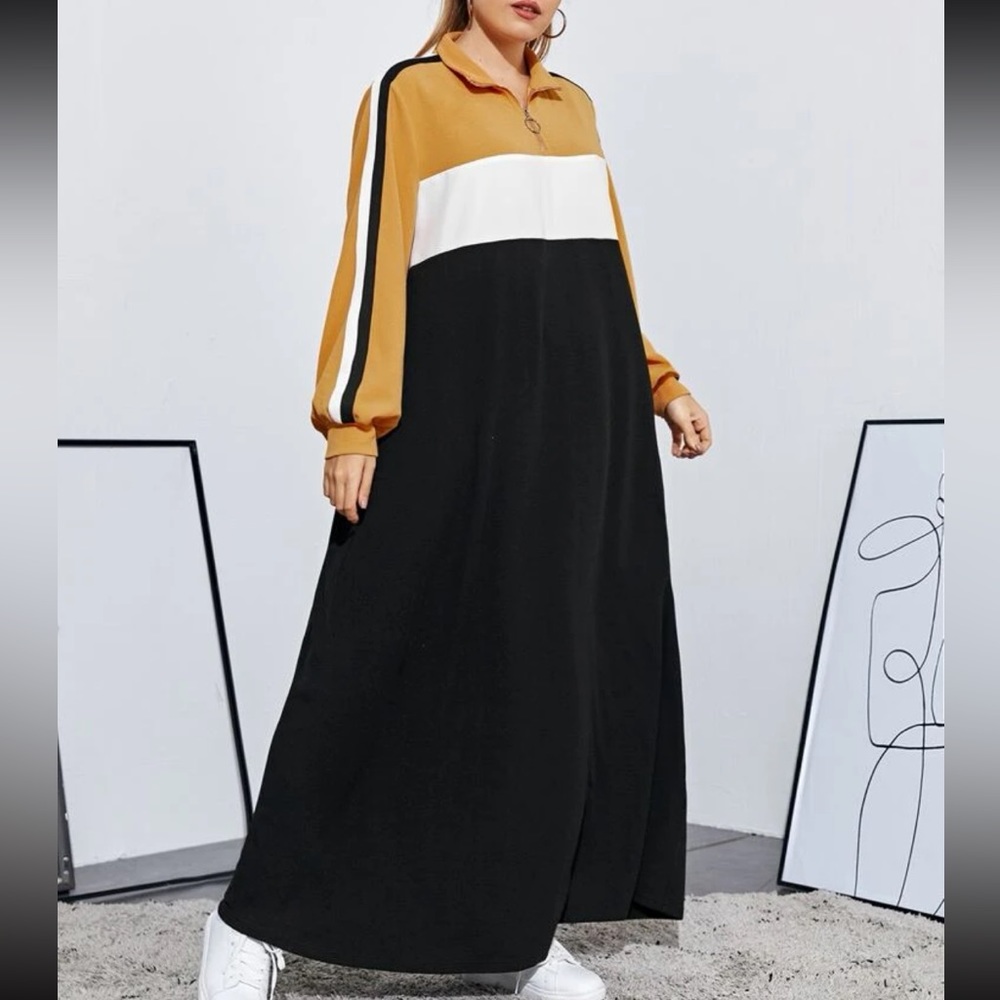 Plus Size Color Block Stripe Long Cuff Sleeve Maxi Dress - Picture 5 of 11